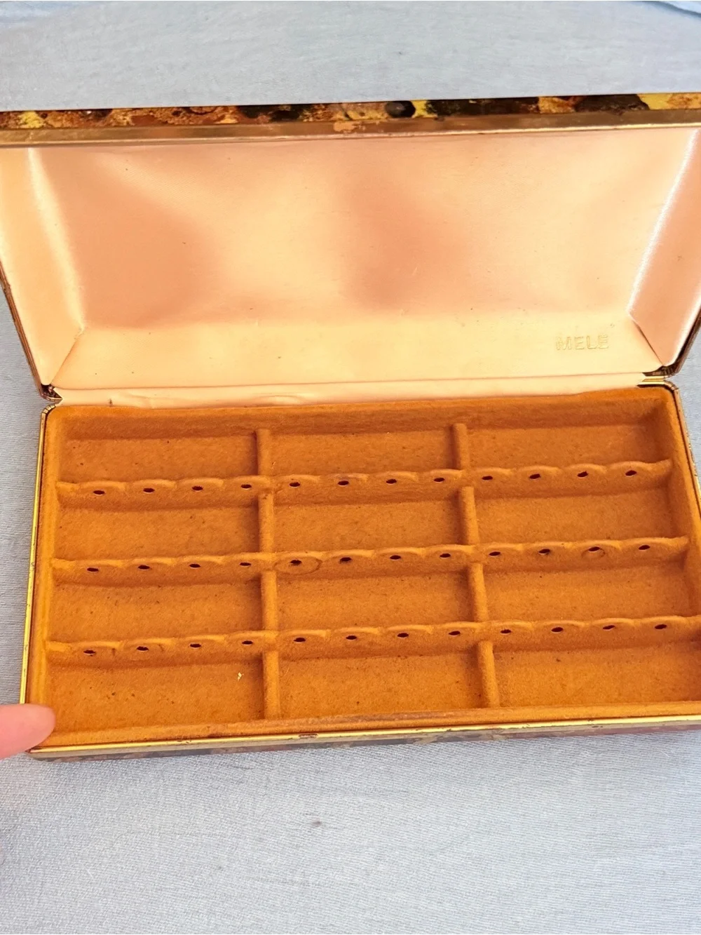 Vtg 70s MCM Mele Tortoise Look Clamshell Jewelry Travel Case